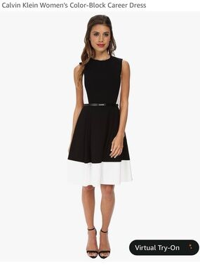 Calvin Klein Black & White Sleeveless Fit-and-Flare Dress